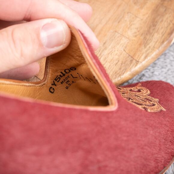 Lucchese Embroidered Maroon Calf Hair Womens Size 9 Loafer - Picture 7 of 12